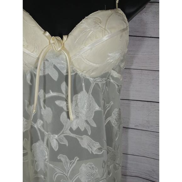 Vintage Cream Floral Lace Accent Slip Dress Top Nightie Fairy Y2K Sz Medium - Picture 5 of 6